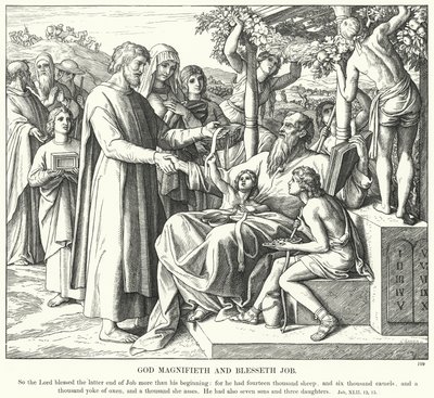 Gud opphøyer og velsigner Job (gravering) av Julius (after) Schnorr von Carolsfeld
