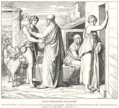 Jacob Covenanting for Rachel (gravering) av Julius (after) Schnorr von Carolsfeld