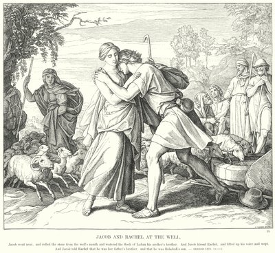 Jacob og Rachel ved brønnen (gravering) av Julius (after) Schnorr von Carolsfeld