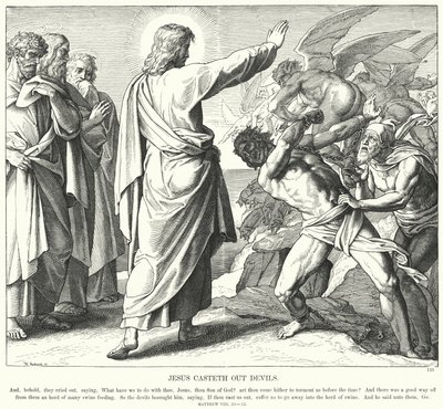 Jesus kaster ut djevler (gravering) av Julius (after) Schnorr von Carolsfeld