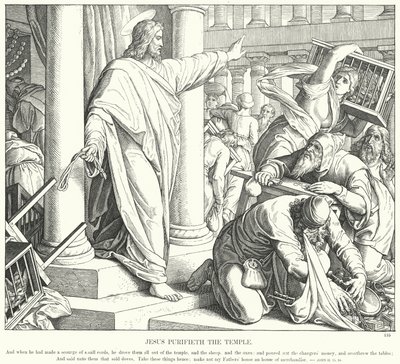 Jesus renser templet (gravering) av Julius (after) Schnorr von Carolsfeld