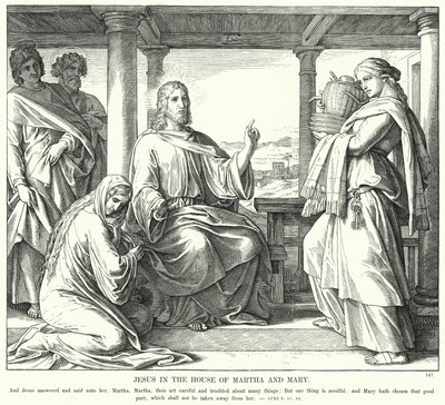 Jesus i huset til Marta og Maria (gravering) av Julius (after) Schnorr von Carolsfeld