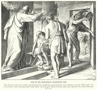 Job i sin sorg velsigner Gud (gravering) av Julius (after) Schnorr von Carolsfeld