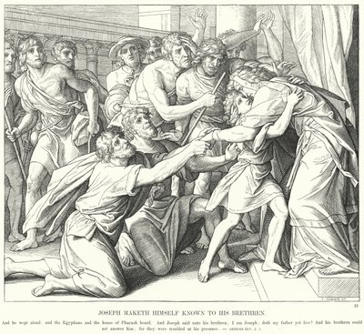 Joseph gjør seg kjent for sine brødre (gravering) av Julius (after) Schnorr von Carolsfeld