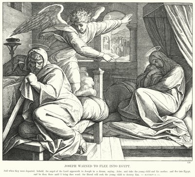 Joseph advarte om å flykte til Egypt (gravering) av Julius (after) Schnorr von Carolsfeld