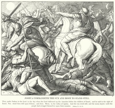 Joshua befaler solen og månen å stå stille (gravering) av Julius (after) Schnorr von Carolsfeld