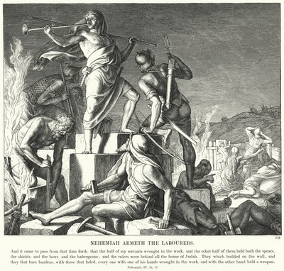 Arbeiderne Nehemiah Armeth (gravering) av Julius (after) Schnorr von Carolsfeld