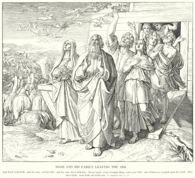 Noah og hans familie forlater arken (gravering) av Julius (after) Schnorr von Carolsfeld