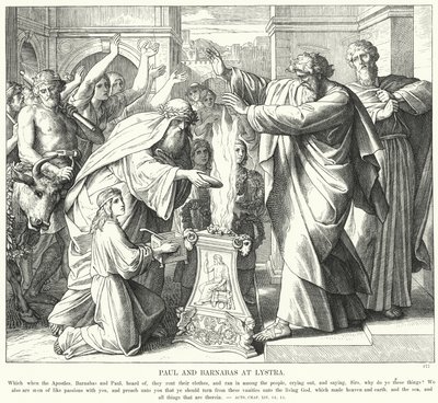 Paulus og Barnabas i Lystra (gravering) av Julius (after) Schnorr von Carolsfeld
