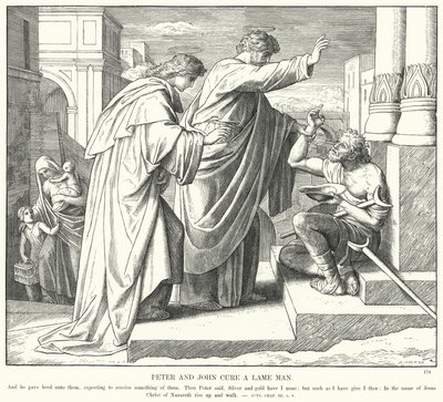 Peter og John helbreder en halt mann (gravering) av Julius (after) Schnorr von Carolsfeld