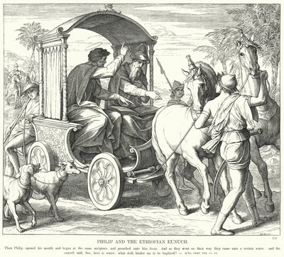 Filip og den etiopiske evnukken (gravering) av Julius (after) Schnorr von Carolsfeld
