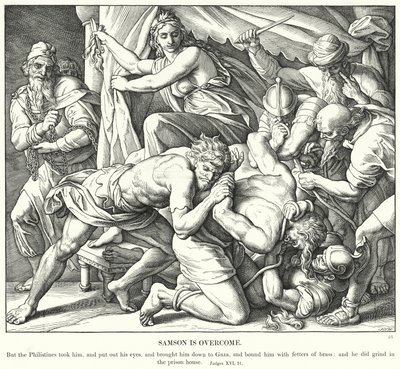 Samson er overvunnet (gravering) av Julius (after) Schnorr von Carolsfeld