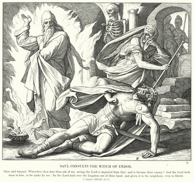 Saul konsulterer heksen fra Endor (gravering) av Julius (after) Schnorr von Carolsfeld