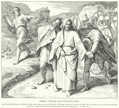 Shimei Curseth og Stoneth David (gravering) av Julius (after) Schnorr von Carolsfeld