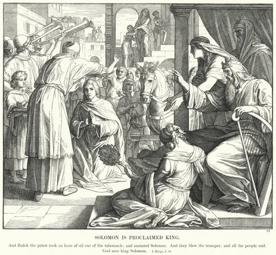 Salomo er utropt til konge (gravering) av Julius (after) Schnorr von Carolsfeld