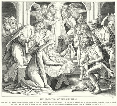 Hyrdenes tilbedelse (gravering) av Julius (after) Schnorr von Carolsfeld