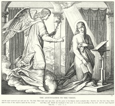 Bebudelsen til jomfruen (gravering) av Julius (after) Schnorr von Carolsfeld