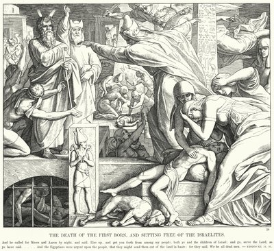 Den førstefødtes død, og frigjøring av israelittene (gravering) av Julius (after) Schnorr von Carolsfeld