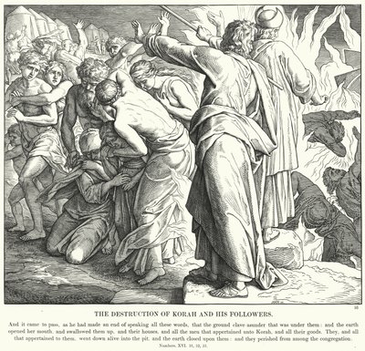 Ødeleggelsen av Korah og hans tilhengere (gravering) av Julius (after) Schnorr von Carolsfeld