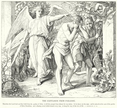Utvisningen fra paradis (gravering) av Julius (after) Schnorr von Carolsfeld