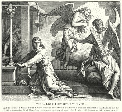 Elis fall er forutsagt til Samuel (gravering) av Julius (after) Schnorr von Carolsfeld