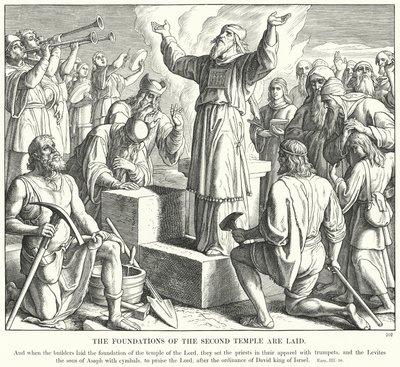 Grunnlaget til det andre tempelet er lagt (gravering) av Julius (after) Schnorr von Carolsfeld