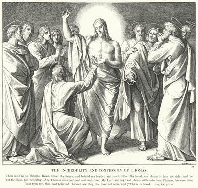 Tomas vantro og bekjennelse (gravering) av Julius (after) Schnorr von Carolsfeld