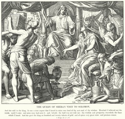 Dronningen av Sabas besøk til Salomo (gravering) av Julius (after) Schnorr von Carolsfeld