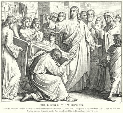 Oppdragelsen av enkens sønn (gravering) av Julius (after) Schnorr von Carolsfeld