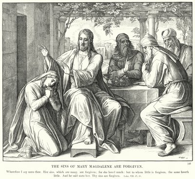 Maria Magdalenas synder er tilgitt (gravering) av Julius (after) Schnorr von Carolsfeld