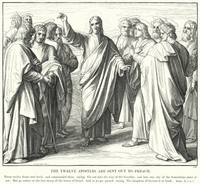 De tolv apostlene blir sendt ut for å forkynne (gravering) av Julius (after) Schnorr von Carolsfeld