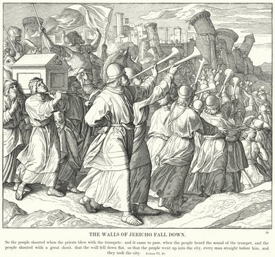 Jerikos vegger faller ned (gravering) av Julius (after) Schnorr von Carolsfeld