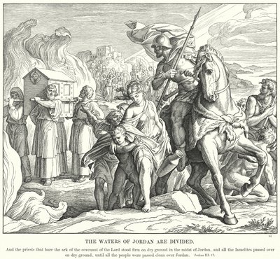 Vannet i Jordan er delt (gravering) av Julius (after) Schnorr von Carolsfeld