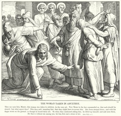 Kvinnen tatt i utroskap (gravering) av Julius (after) Schnorr von Carolsfeld