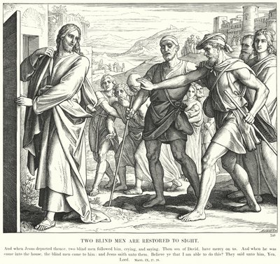 To blinde menn blir gjenopprettet til synet (gravering) av Julius (after) Schnorr von Carolsfeld