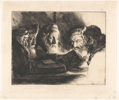 Fem jødiske menn leser av Julius C. Turner (signed by artist)