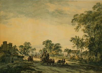 En trener og figurer på en åpen landevei, av Julius Caesar Ibbetson