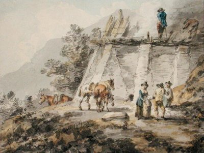 A Lime Kiln (akvarell på papir) av Julius Caesar Ibbetson