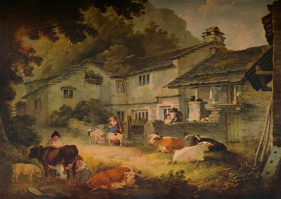 Hyttelandskap med storfe, på Ambleside, 1803 av Julius Caesar Ibbetson
