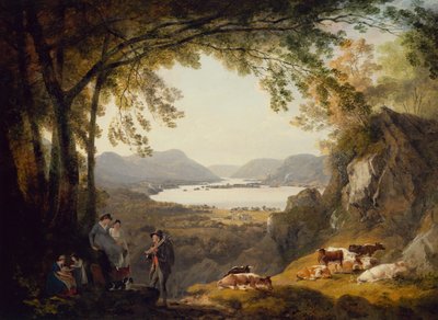Countryfolk hviler med storfe i et skogslandskap (olje) av Julius Caesar Ibbetson