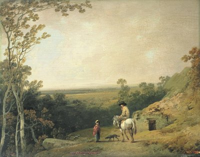 Landskap med figurer (olje på panel) av Julius Caesar Ibbetson