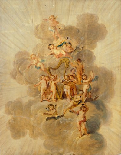 Winged Cherubs with Musical Instruments, delen av Music Rooms dekorative kant, Kenwood House, London (bakgrunn) av Julius Caesar Ibbetson