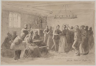 "Bruden danser inn i de giftes rekker" av Julius Exner