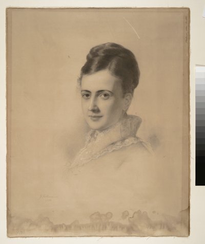 Portrett av fru Potter Palmer (Bertha Palmer), 1874 (kull på papir) av Julius Gollmann