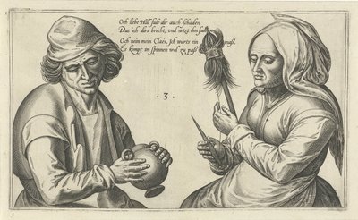 Spinnende kvinne med mannen sin Ordspill om forholdet mellom mann og kvinne (serietittel) av Julius Goltzius
