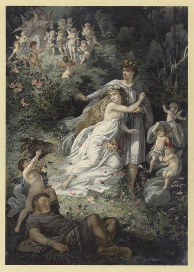 Illustrasjon for A Midsummer Nights Dream (chromolitho) av Julius Hoeppner