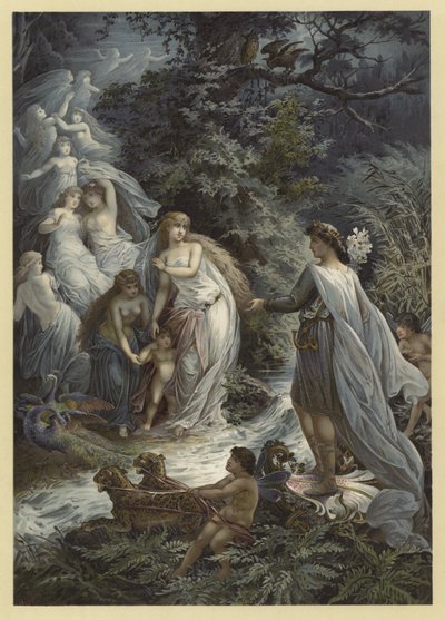 Illustrasjon for A Midsummer Nights Dream (chromolitho) av Julius Hoeppner