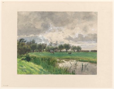Ku beiter i en eng av Julius Jacobus van de Sande Bakhuyzen