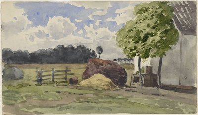 Vedhaug til en gård på enga av Julius Jacobus van de Sande Bakhuyzen