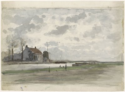Seile med vindmølle av Julius Jacobus van de Sande Bakhuyzen